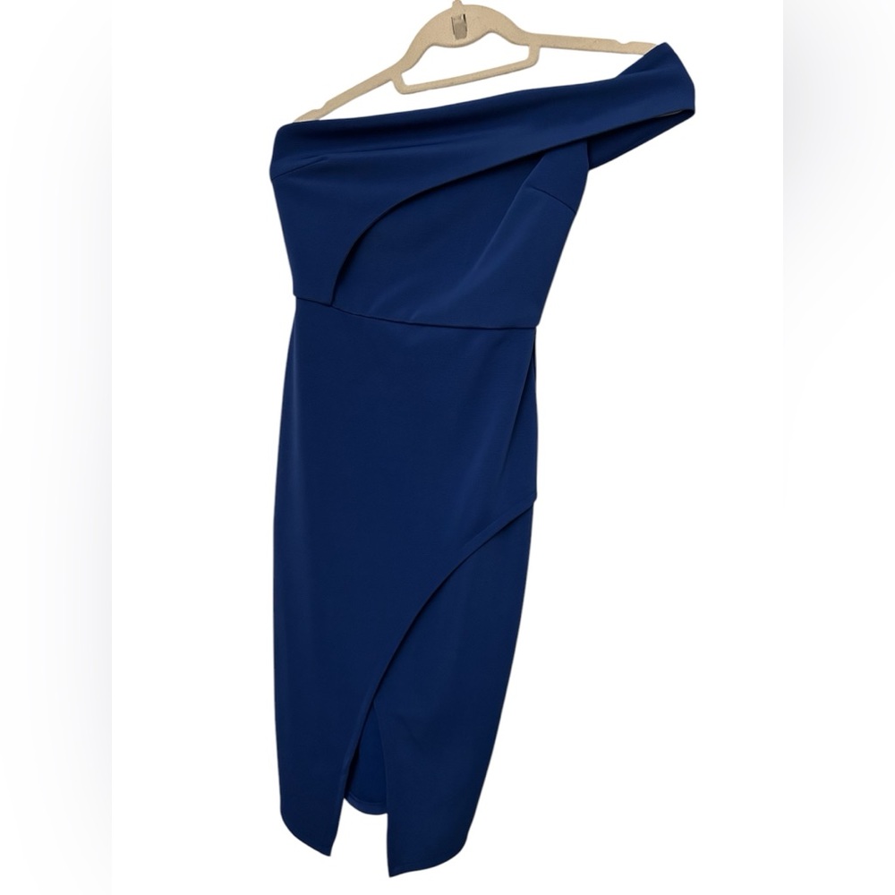 Mustard Seed Bodycon Cocktail Dress Royal Blue Size Small One Shoulder